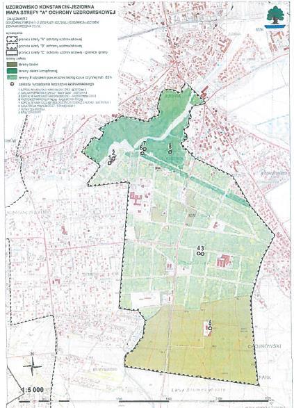 Mapa 6 Zasięg strefy A ochrony uzdrowiskowej w Gminie Konstancin-Jeziorna Źródło: Statut Uzdrowiska Konstancin-Jeziorna (załącznik Nr 2 do Uchwały Nr 244/V/17/2008 Rady Miejskiej Konstancin-Jeziorna