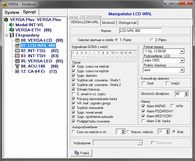 8 VERSA-KWRL2 SATEL programowania centrali alarmowej). Alarmy nie są sygnalizowane, gdy w centrali włączona jest opcja Grade 2. Szybkie zał.