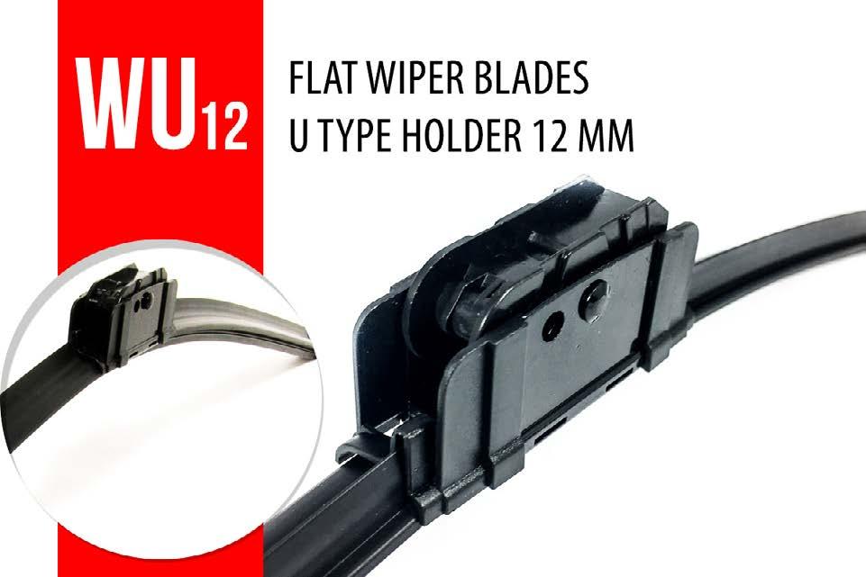 Frameless wiper blades, lengths 300-700 mm. Fixing type-u 9 mm and U-type 8 mm in one. Wipers of this type are characterized by fastenings on so-called U shaped hook.