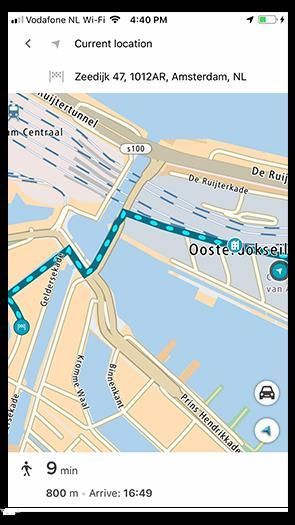 6. Wybierz opcję Tak. Aplikacja TomTom MyDrive poprowadzi Cię do celu, korzystając z trasy pieszej.