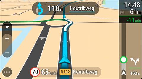 Aby uzyskać więcej informacji na temat szybszej trasy, wybierz symbol decyzji na pasku trasy. Mapa otworzy się na pozycji, w której należy wjechać na nową trasę.