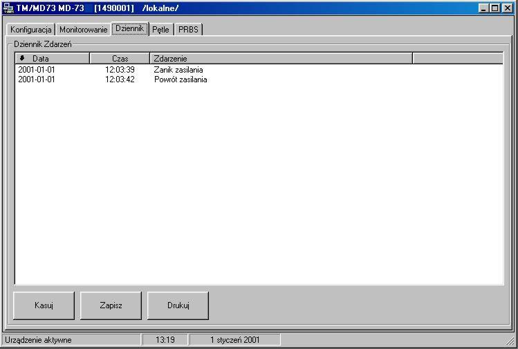 6.1.5 Dziennik Zakładka Dziennik umożliwia operatorowi podgląd zdarzeń pobranych z urządzenia oraz daty i czasu ich wystąpienia.