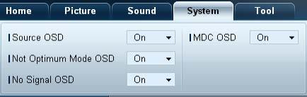 Menu ekranowe Source OSD Wskazywanie, czy po zmianie ustawienia opcji Source ma być wyświetlany komunikat.