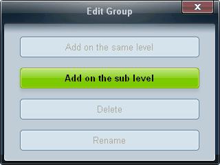 Add on the sub level: tworzenie podgrupy w wybranej grupie.