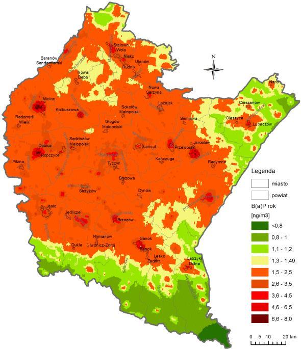 Na terenie gminy Lutowiska w 2016 r. średnioroczny poziom stężenia pyłem Benzo(a)pirenem był najniższy w całym województwie. Rysunek 12.