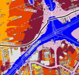 Poni ej przedstawiono fragmenty mapy akustycznej m.st. Warszawy przedstawiaj ce obecny klimat akustyczny w rejonie potencjalnej lokalizacji.