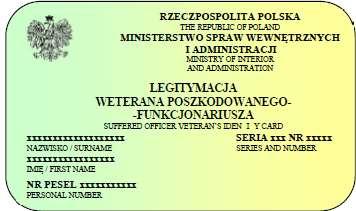 Wzór nr 62 do nr 24 LEGITYMACJA WETERANA POSZKODOWANEGO FUNKCJONARIUSZA str. 1 str.