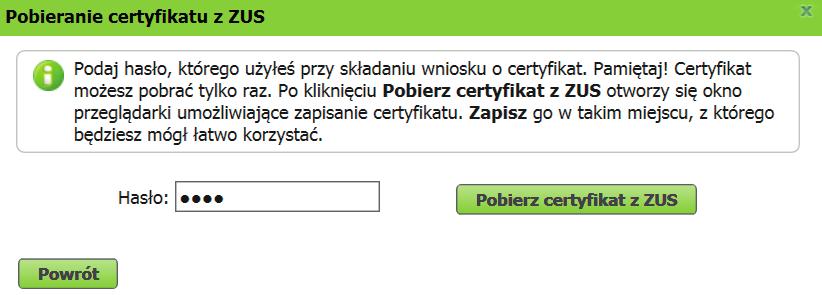 Pobrany certyfikat w formie pliku zapisz w swoim komputerze w miejscu, do którego będziesz mieć łatwy dostęp. Certyfikat pobierasz tylko raz.