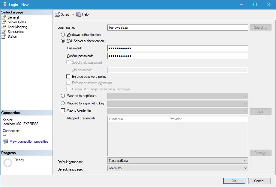 Jak w MS SQL stworzyć użytkownika i nadać prawa do bazy danych Aby to uczynić należy wpierw otworzyć SQL Server Management Studio i podłączyć się do wybranej instancji.