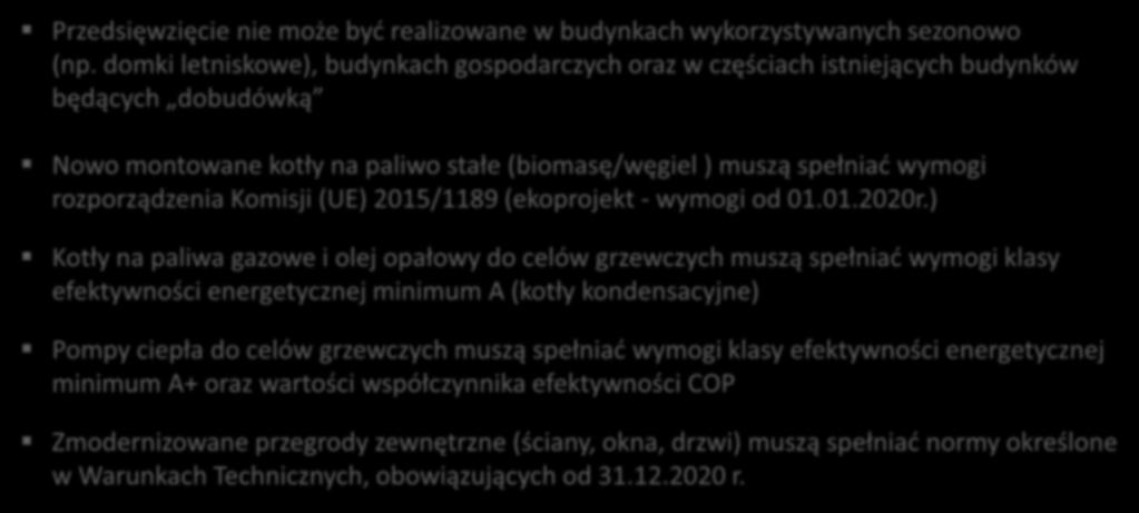 Ważne informacje Przedsięwzięcie nie może być realizowane w budynkach wykorzystywanych sezonowo (np.