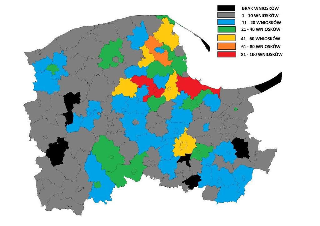 Zainteresowanie Programem Czyste Powietrze w województwie pomorskim Liczba złożonych wniosków: 1940 Łączna kwota dotacji: 27,7 mln zł