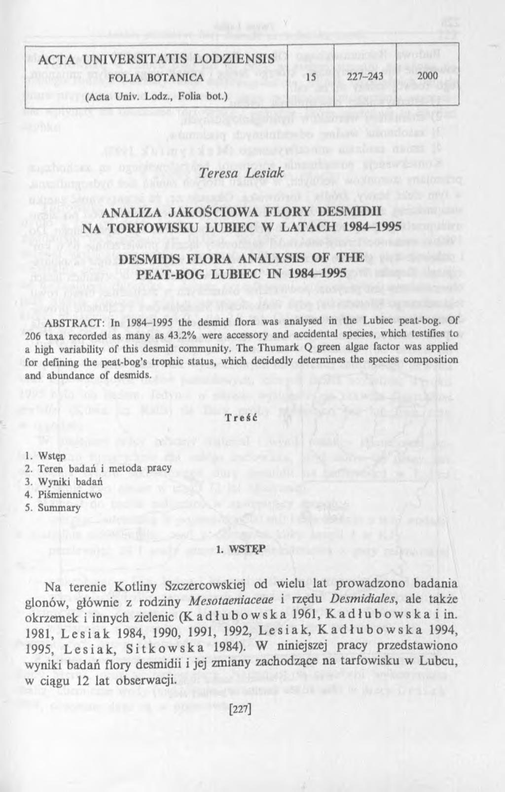 ACTA U N IV ERSITA TIS L O D ZIEN SIS FOLIA BOTANICA 15 227-243 2000 (Acta Univ. Lodz., Folia bot.