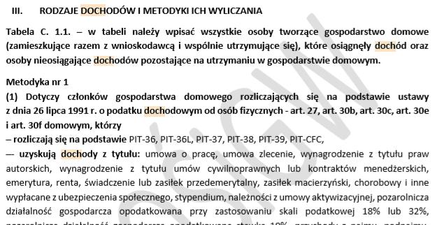 Wykaz dokumentów dodatkowych do wniosku o