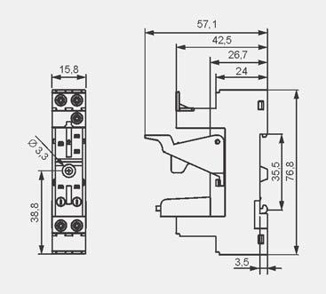 Maksymalny moment dokrêcenia zacisku: 0,7 Nm Monta na szynie 35 mm wg PN-EN 60715 lub na p³ycie 78,1 x