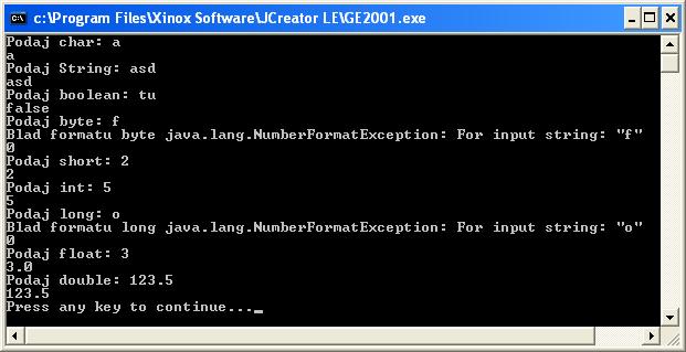 public static void main (String args[]) WE we = new WE(); WEWY we = new WEWY(); System.out.print("Podaj char: "); System.out.println(we.weChar()); System.out.print("Podaj String: "); System.out.println(we.weString()); System.