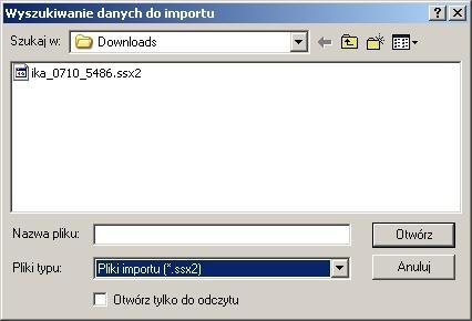 16 Ofertowanie 2019 2. W formularzu Import danych, w sekcji Plik z danymi, za pomocą ikony folderu otwieramy okno dialogowe do wskazania pliku (o rozszerzeniu *.