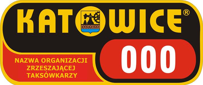 Wzór emblematu bocznego - wariant fakultatywny z nazwą organizacji zrzeszającej taksówkarzy 2) Identyfikator kierowcy w kształcie prostokąta o długości 135 mm i wysokości 60 mm, koloru białego,