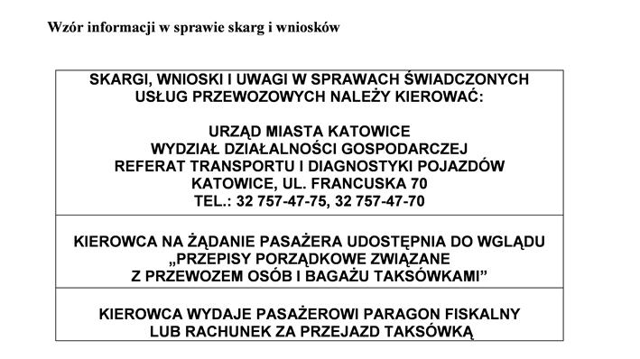 3) Informację o opłatach za przejazd w formie dwustronnej tabliczki (wymiary: wysokość 75 mm, szerokość 140 mm) zawierającą dane o stosowanych taryfach opłat.