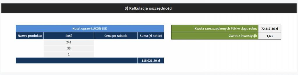 KALKULACJA OSZCZĘDNOŚCI JAFAR