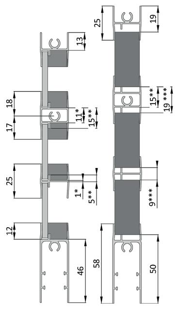 LICZBA SKRZYDEŁ / NUMBER OF DOORS / КОЛИЧЕСТВО ДВЕРЕЙ n = k = 3 naprzemienny alternating переменный n = k = 2 symetryczny symmetrical симметричный n = 3 k = 2 n = 2 k = 1 Wymiary wypełnienia /