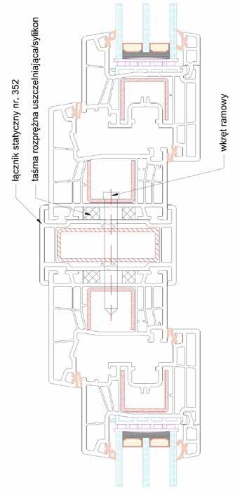 26. Schemat połączenia okien w zestawie poziomym z wykorzystaniem łącznika statycznego nr CK-637.80 łącznik statyczny nr CK-637.80 taśma rozprężna uszczelniająca/sylikon wkręt ramowy 12.