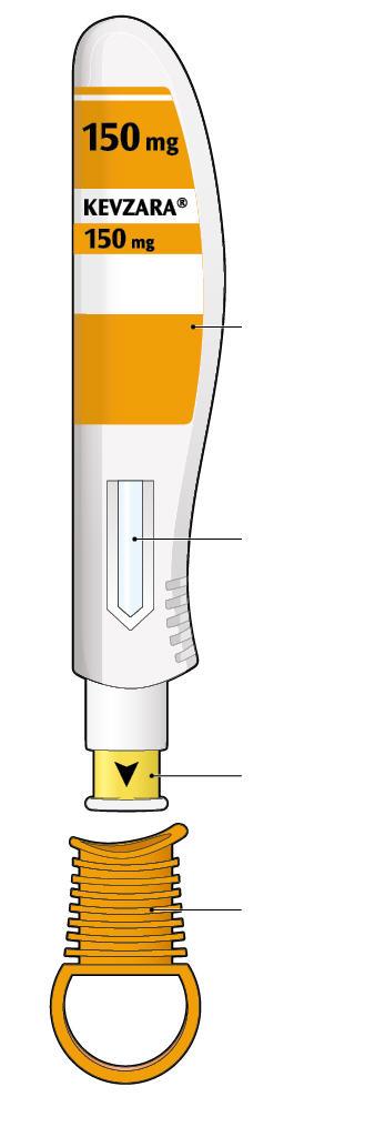 Kevzara 150 mg roztwór do wstrzykiwań we wstrzykiwaczu sarilumab Instrukcja użycia Na rysunku przedstawiono części wstrzykiwacza z lekiem Kevzara.