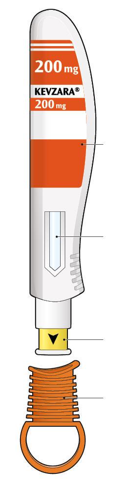 Kevzara 200 mg roztwór do wstrzykiwań we wstrzykiwaczu sarilumab Instrukcja użycia Na rysunku przedstawiono części wstrzykiwacza z lekiem Kevzara.