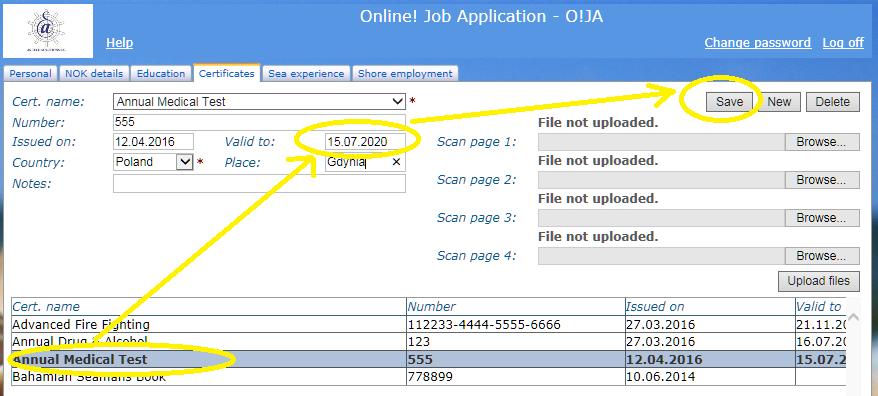 details and use Save To add next certificate use New.