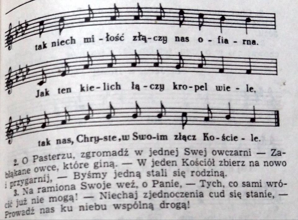 wszystkim wśród muzyków kościelnych. Ostatnio kilka razy zapytano mnie, jak powinno się prawidłowo wykonywać pieśń ks. prof. Stanisława Ziemiańskiego SJ pt. Jeden chleb.