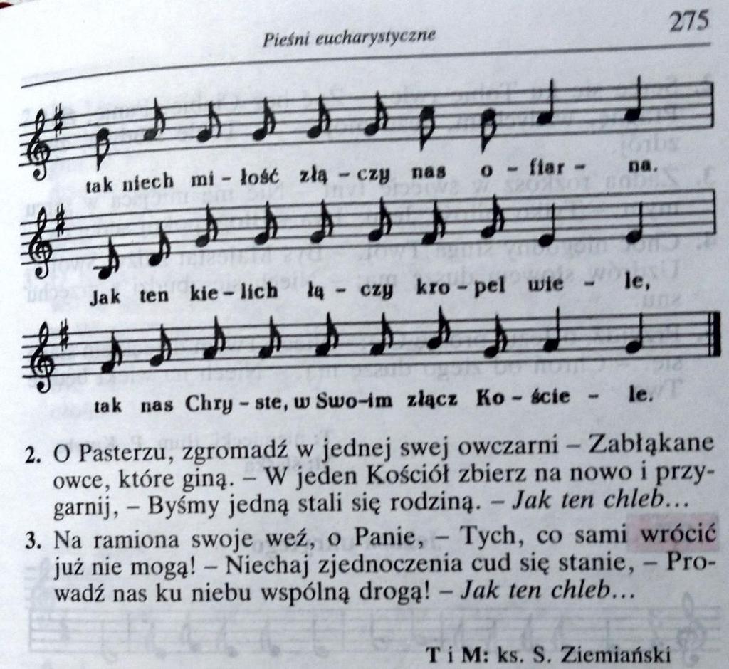 Najwyraźniej podobnego zdania była redakcja wydanego w 1991 r. w Lublinie Śpiewnika liturgicznego, skoro zamieściła tę pieśń w postaci, w jakiej widzimy ją w XXXIX wydaniu śpiewnika ks.
