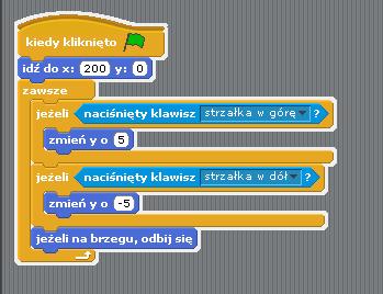 5. Analogicznie dodajemy sterowanie do drugiej paletki (sterowanie