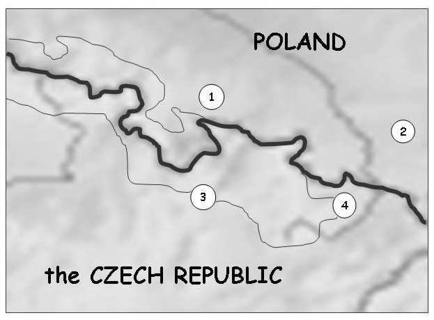 52 Małgorzata Jędryczka... Fig. 1. The location of experiment sites: 1) Charbielin (PL), 2) Sośnicowice (PL), 3) Šumperk (CR), 4) Opava (CR).