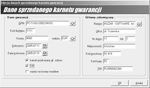 rejestracja. Listę karnetów tworzymy i modyfikujemy w analogiczny sposób jak dla poprzedniego komunikatu (przyciski Dodaj, Edytuj oraz Usuń).