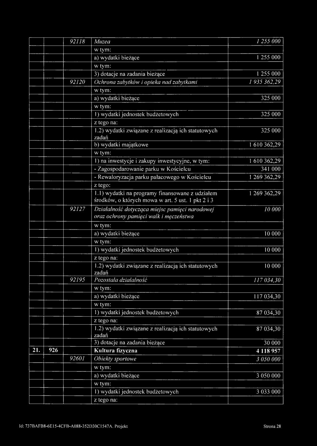 Kościelcu 1 269 362,29 1.1) wydatki na programy finansowane z udziałem środków, o których mowa w art. 5 ust.