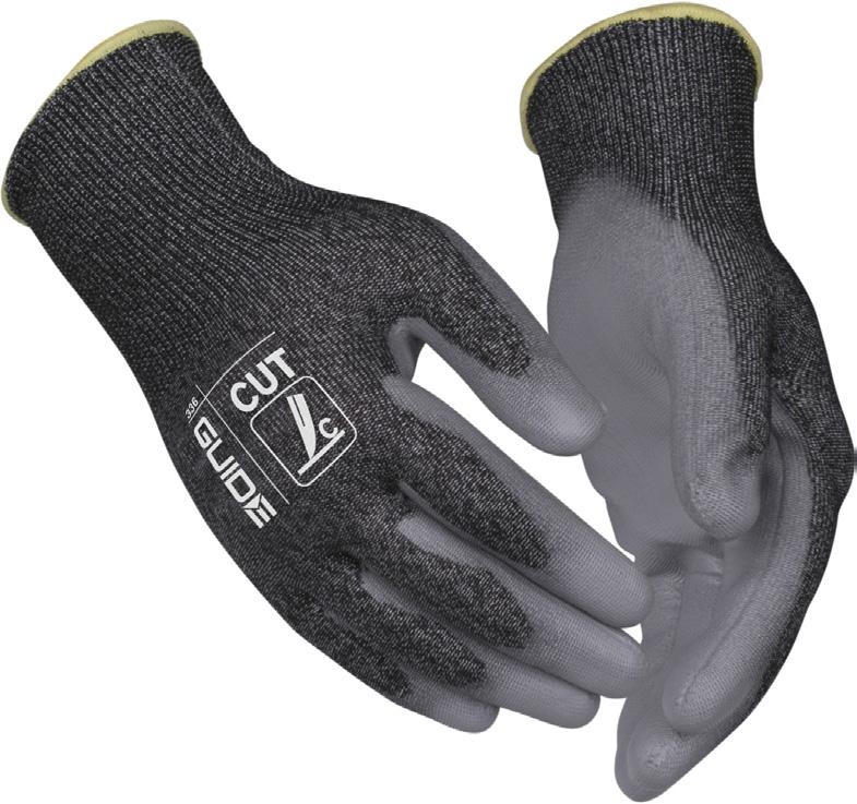 GUIDE 336 Rękawice chroniące przed ranami ciętymi z PU Cienkie rękawice o poziomie ochrony przed przecięciem C charakteryzujące się dobrą odpornością na zużycie, dzięki połączeniu polietylenu i
