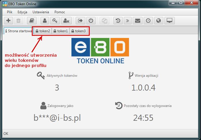 Rysunek 30: Strona startowa EBO Token Online - Plik - Usuń token 5.