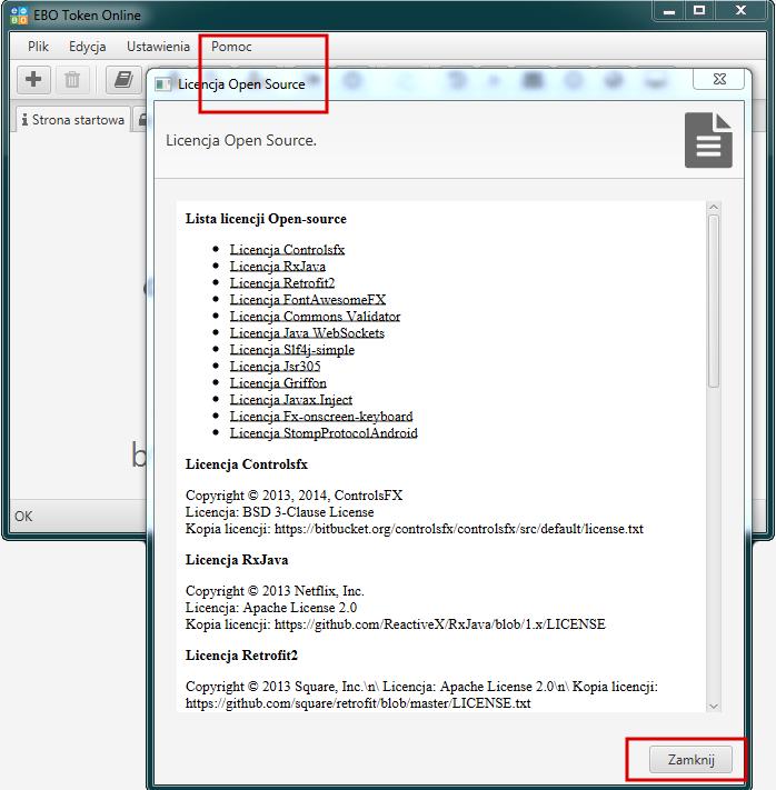 7.2 Licencja Open Source Użycie zakładki Pomoc» Licencja Open Source powoduje wyświetlenie listy licencji na oprogramowanie wraz z kodem źródłowym. Rysunek 48: Licencja Open Source 7.