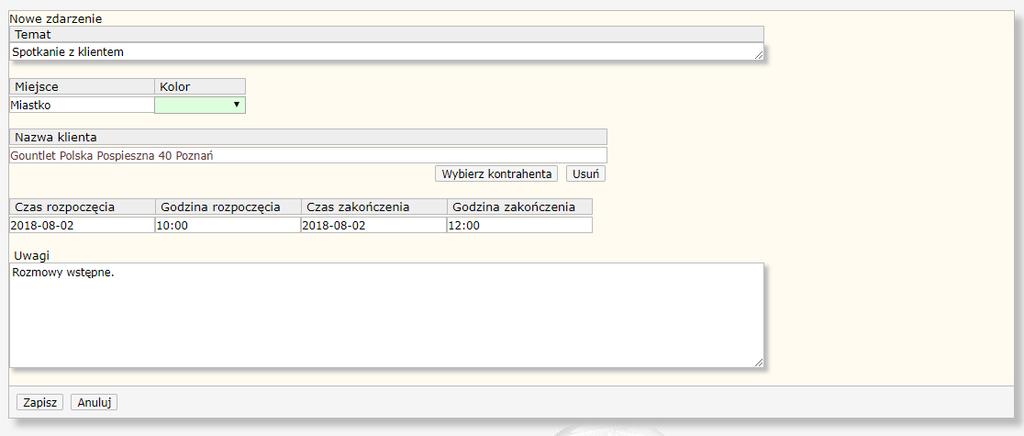 9 HERMES GT INSTRUKCJA DO PROGRAMU Wyloguj Wylogowanie z systemu Tabela 1 Elementy menu nawigacyjnego Kalendarz Kalendarz pozwala na planowanie wydarzeń.