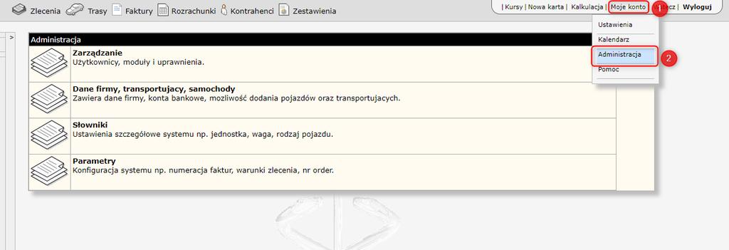 12 HERMES GT INSTRUKCJA DO PROGRAMU USTAWIENIA ADMINISTRACYJNE Rysunek 6 Widok ustawień administracyjnych Użytkownik o prawach administratora posiada dostęp do ustawień