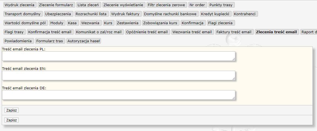 44 HERMES GT INSTRUKCJA DO PROGRAMU TREŚĆ WIADOMOŚCI E-MAIL ZLECENIA Rysunek 44 Ustawienia administracyjne Parametry