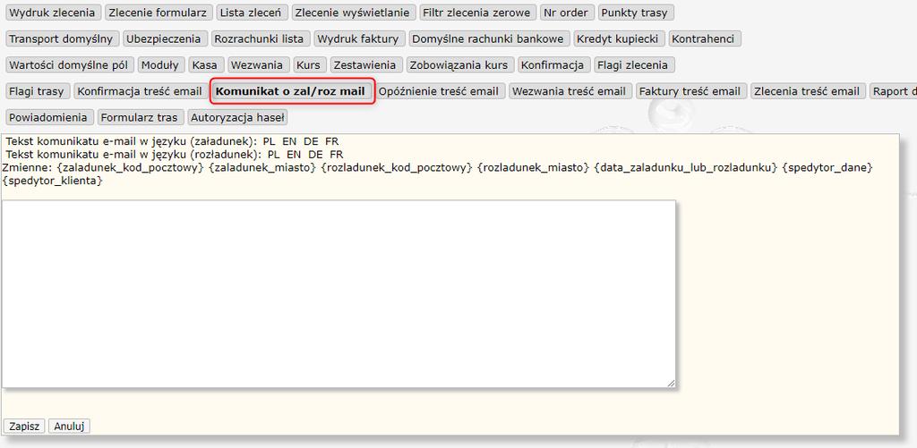 46 HERMES GT INSTRUKCJA DO PROGRAMU FLAGI TRASY Rysunek 48 Ustawienia administracyjne Parametry Flagi trasy Sekcja pozwala na edycję znaczenia istniejących flag lub zdefiniowanie nowych.