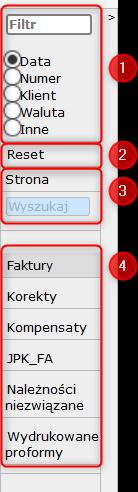 49 HERMES GT INSTRUKCJA DO PROGRAMU Dodaj fakturę niezwiązaną (str. 55) Dodaj notę uznaniową (str. 55) Tabela 9 Opcje menu głównego modułu Faktury MENU BOCZNE 1.