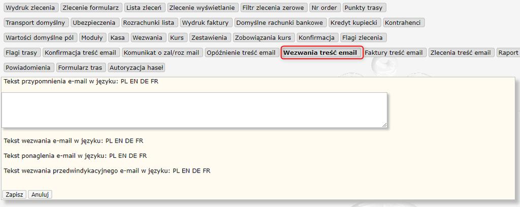 67 HERMES GT INSTRUKCJA DO PROGRAMU Sekcja pozwala na wpisanie domyślnych tekstów dla przypomnień, ponagleń, wezwań i wezwań przedwindykacyjnych.