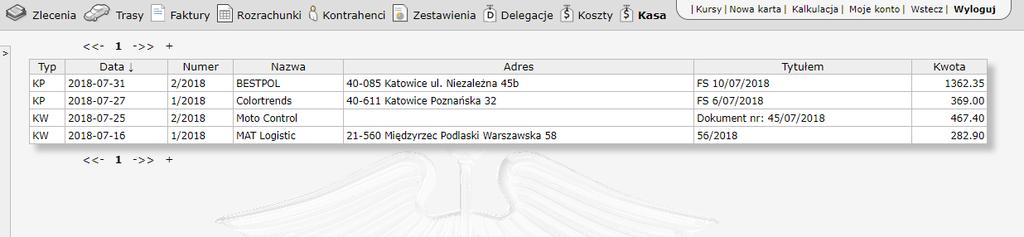 87 HERMES GT INSTRUKCJA DO PROGRAMU KASA Kasa to ostatni moduł z grupy modułów dodatkowych. Jeśli został dołączony do aplikacji, można go uruchomić z poziomu menu głównego.