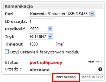 Rys 4. Konfiguracja połączenia z przetwornikiem P20 Po skonfigurowaniu połączenia należy użyć przycisku połącz.