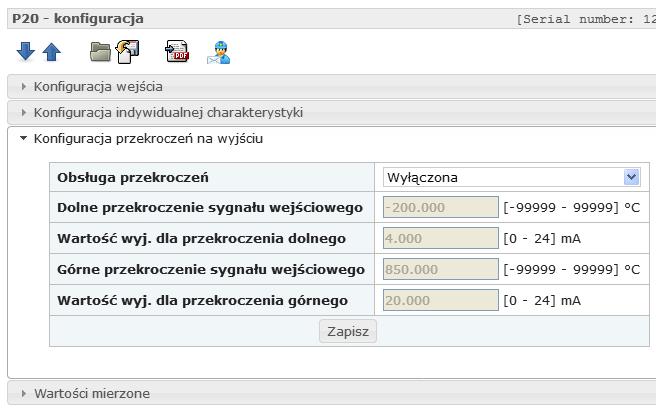 Rys 8. Widok okna Konfiguracja przekroczeń na wyjściu programu econ 5.1.4.