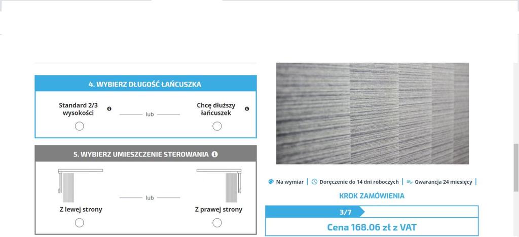 W ostatním kroku zamówienia należy wybrać długość łańcuszka i stronę z