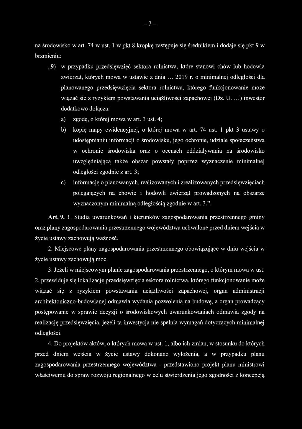 .. 2019 r. o minimalnej odległości dla planowanego przedsięwzięcia sektora rolnictwa, którego funkcjonowanie może wiązać się z ryzykiem powstawania uciążliwości zapachowej (Dz. U.