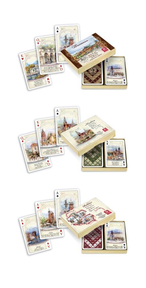karty do gry Akwarele Doskonały upominek dla bliskich lub pamiątka z podróży. Opakowanie zawiera talie kart z pięknymi ręcznie malowanymi akwarelami największych zabytków.