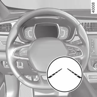 OSTRZEŻENIE O ZMIANIE PASA RUCHU (2/3) 1 2 4 3 Włączanie/włączanie Pojazdy wyposażone w system nawigacji Na ekranie multimedialnym 2 wybrać menu Pojazd, Wspomaganie kierowcy, Skontroluj alarm toru